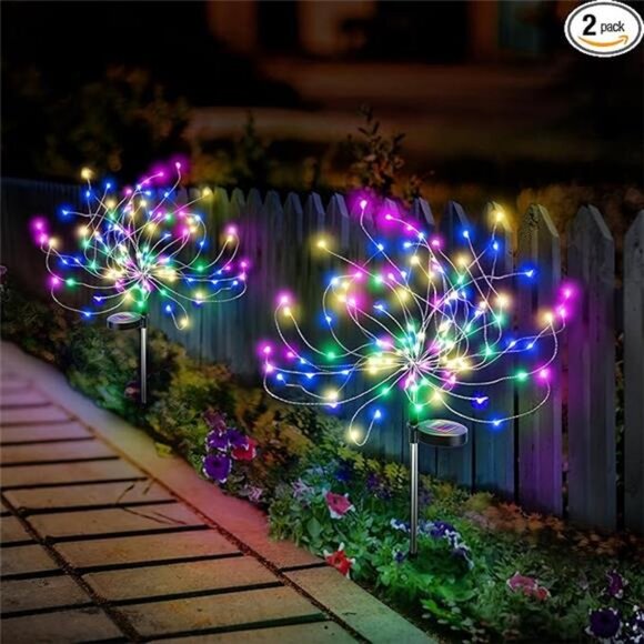 Solar Firework Lights Fairy Garden Decor 2 Pack, Waterproof LED Sparkler Lights - Picture 7 of 7